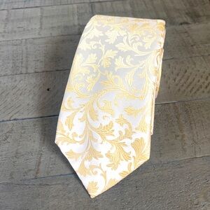 Penrose 100% Mulberry Silk Elegant Gold Jacquard  Leaf Print Tie Made in England